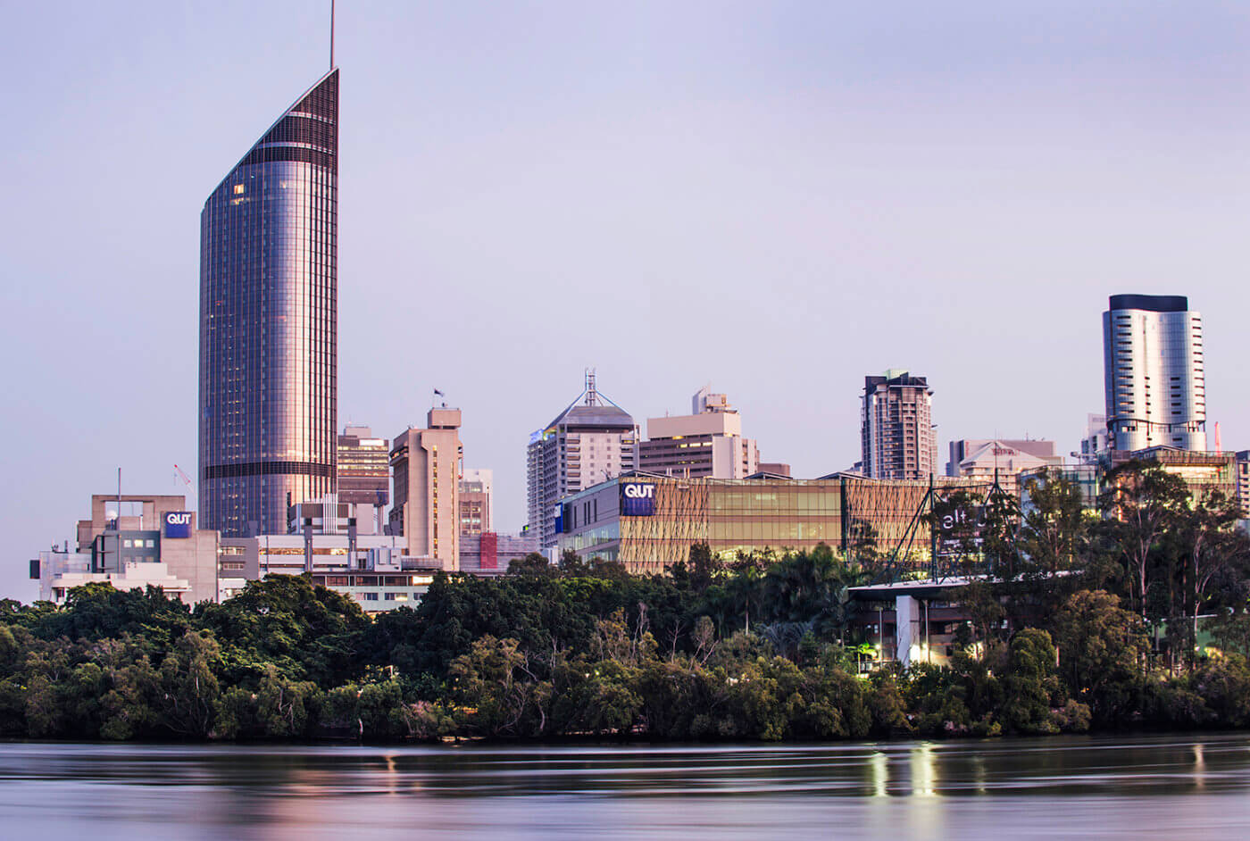 Queensland University of Technology's city campus beside the Brisbane River